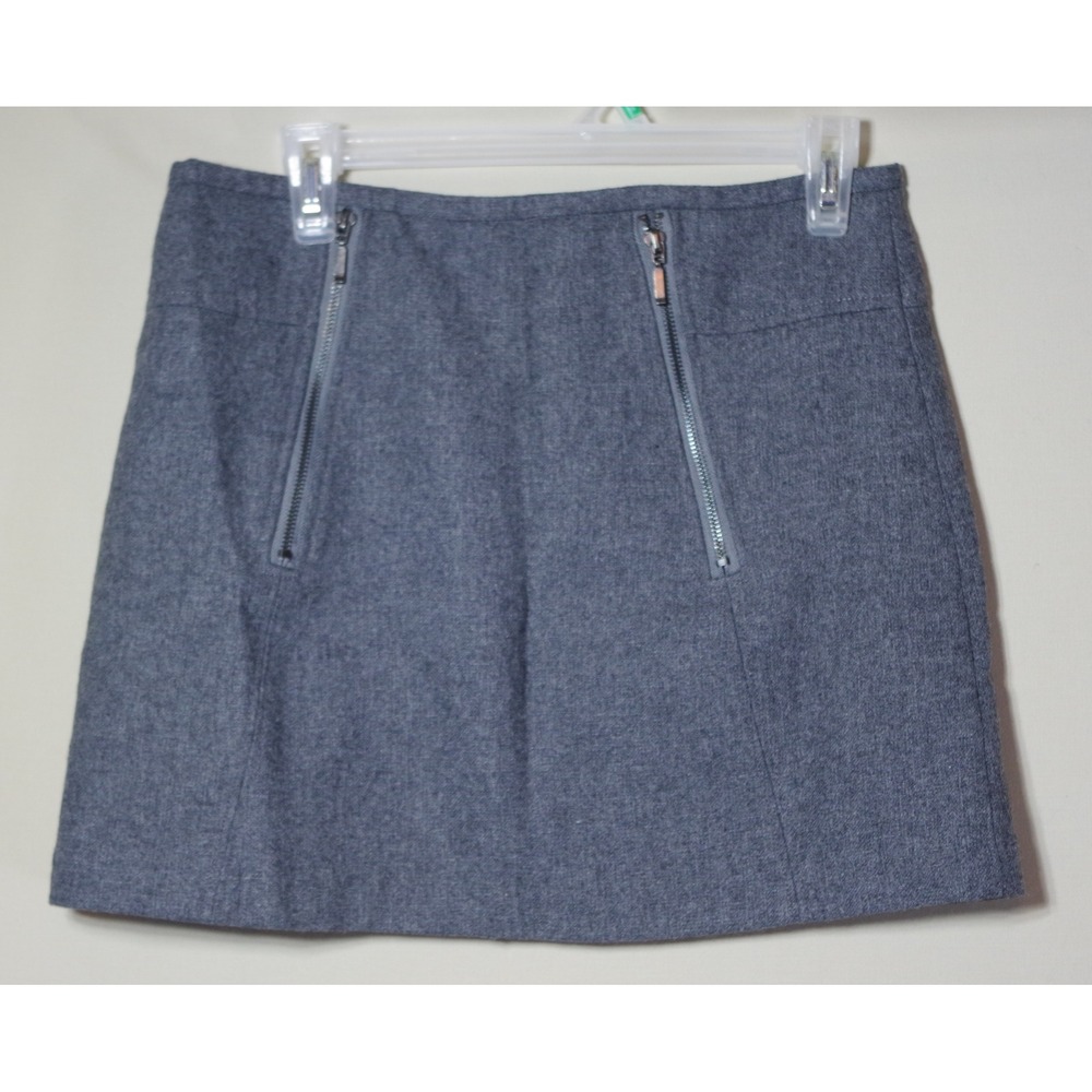 Kenar Women's Size 4 Grey Wool Blend A-Line Mini Skirt with Front Zippers